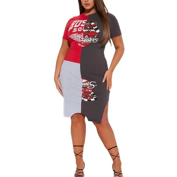 Fashion Nova Dresses & Skirts - SOLD HOT Rod Midi Dress Red & Grey Combo Size 1X (Z23.18)